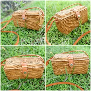 bali ethnic rattan grass handmade handbag leather handle